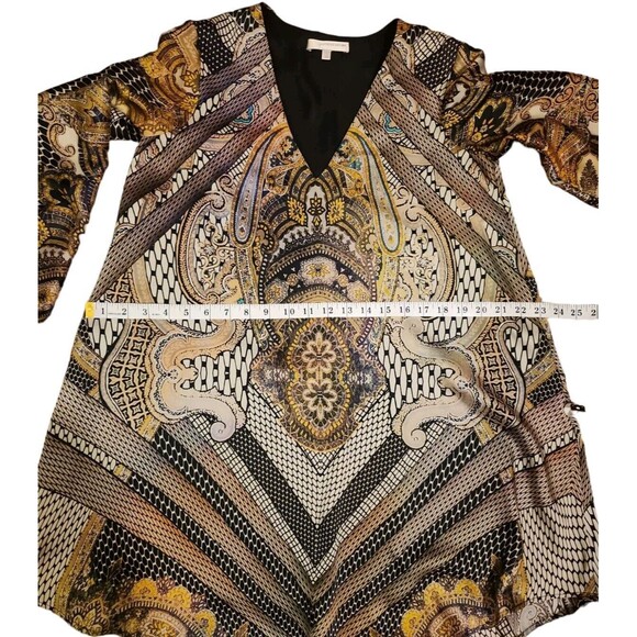 Lavender Brown Artsy Minidress Womens XS Boho Lavender Batik Print Blouson Shift - Picture 9 of 9